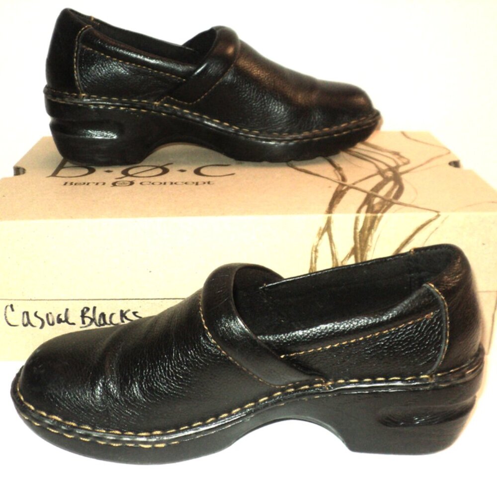 Born Concept B.O.C. Women's Shoes Peggy Black Size 7.5 M Clogs Leather w/ Box